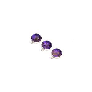 Baltic Violet Ombre Amber Round Cabochons, 12mm & Sterling Silver Bezels 13x16mm (3pk)
