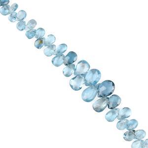 20cts London Blue Topaz Graduated Faceted Pears Approx 4x2 to 9x5mm, 10cm Strand.
