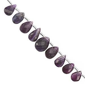 66cts Purple Fluorite Top Side Drill Graduated Faceted Pear Approx 10.5x7 to 15x9mm, 16cm Strand with Spacers