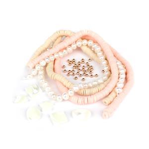 Pearl Stacker; Potato Pearls, White Star, Diamond & Oval Shell, Heshi Beads & Spacers 