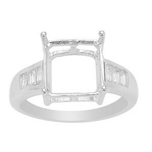 925 Sterling Silver Ring Mount With White Topaz Baguette Side Detail (To Fit 10mm Asscher Cut Gemstone) 6pcs