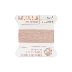 Silk Thread, Size 06 (.70mm, .028 in) - Light Pink, with needle, 2m (6.5ft)