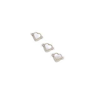 White Mother of Pearl & Silver Plated Base Metal Heart Connectors, 10x7mm (3pk)