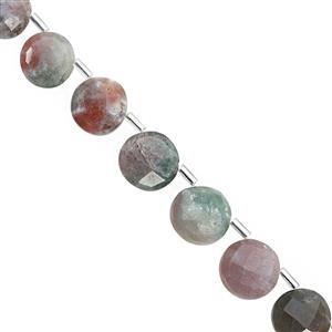 80cts Moss Agate Corner Drill Faceted Coin Approx 10 to 12mm, 20cm Strand with Spacers