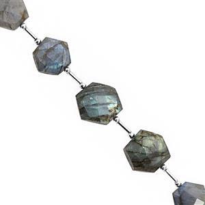 105cts Labradorite Center Drill Faceted Hexagon Approx 13 to 18mm, 18cm Strand With Spacers