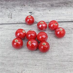 Red Round Ceramic Beads, Approx 15mm (10pcs)