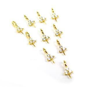 Gold Plated 925 Sterling Silver Triple Cubic Zirconia Peg Bail (10pcs)
