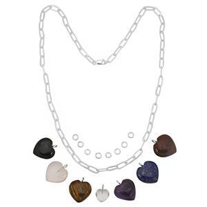 Sending Lots of Love; 107.70cts 925 Sterling Silver Chakra Heart Necklace Kit With 7 Gemstones