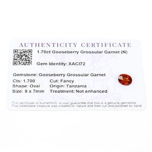 1.7cts Gooseberry Grossular Garnet 9x7mm Oval  (N)