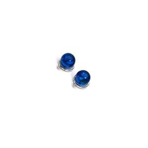 Sterling Silver Hoop Earrings With Baltic Sapphire Blue Amber Rounds Approx. 12mm (1 Pair)