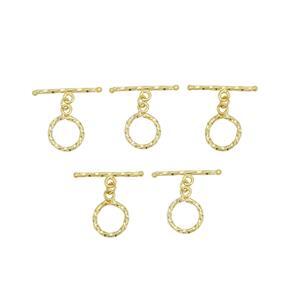 Gold Plated Base Metal Twisted Toggle Clasp, Approx. 15x29mm (5pcs/pk)
