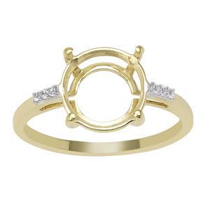 9ct Gold Round Ring Mount (To fit 10x10mm gemstone) With White Zircon Side Detail 