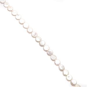 White Freshwater Cultured Coin Pearls Approx 13-14mm, 38cm Strand