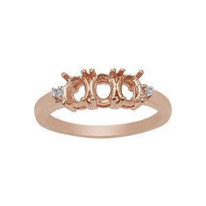 Rose Gold Plated 925 Sterling Silver Trilogy Oval Ring Mount with White Zircon (To fit 5x4mm gemstone)- 1pcs