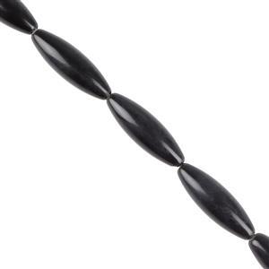 230cts Black Obsidian Long Rice Beads Approx 10x30mm, 38cm Gemstone Strand