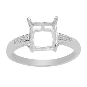 925 Sterling Silver Ring Mount With White Zircon Sides Stones (To Fit 8mm Asscher Cut Gemstone) 8pcs