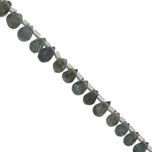 15cts Teal Green Sapphire Graduated Faceted Drops Approx 3x2 to 4.5x3mm, 20cm Strand with Spacers
