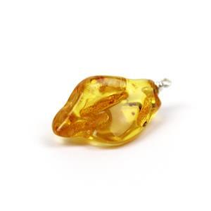 Free Form Baltic Amber Nugget Charm with Insect Inclusion & Sterling Silver Peg, Approx. 1-2g
