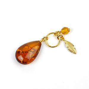 Baltic Cognac Amber Gold Plated Sterling Silver Pendant, Approx. 37x11mm