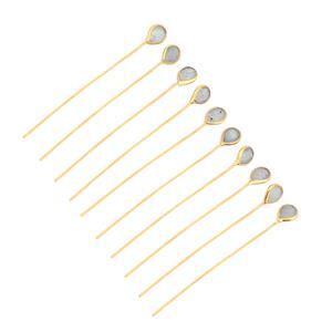 Gold Plated 925 Sterling Silver Head Pins With 4x3mm Pear Labradorite - 40mm, Width 0.5mm - (10pcs)