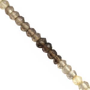 25cts Smokey Quartz Faceted Rondelle Approx 3x2 to 3.5x2.5mm, 32cm Strand